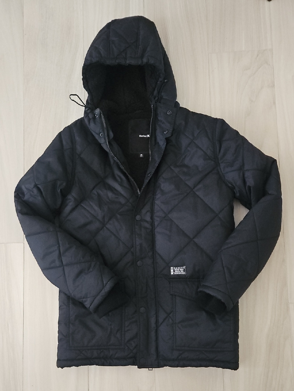 Hurley Black Quilted Hooded Jacket